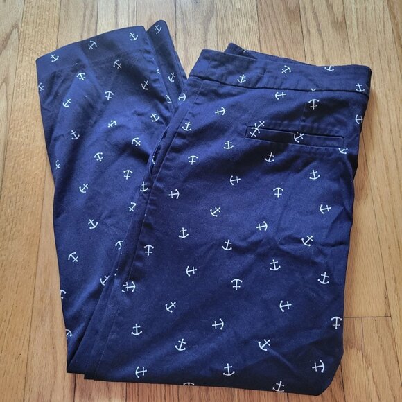 Kenar Womens Navy Anchor Print Cotton Capri Pants Size 8 - Picture 1 of 3